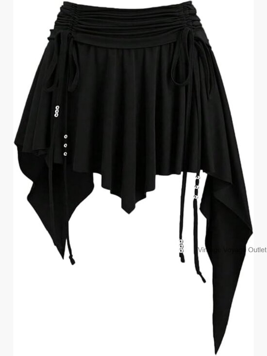 Dresses & Skirts - Ruched Drawstring Pleated Mini Skirt Asymmetrical Hem Night Out